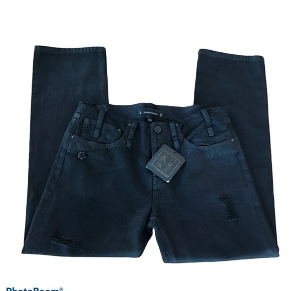 NEW Calvin Rucker Jeans Baby Love Distressed Black 26 Hi Waist Boyfriend Luxury - Picture 3 of 16